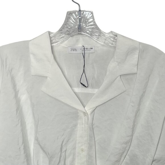 Zara Button Front Cropped Shirt Girls Size 11-12 White New WOT - Picture 3 of 7